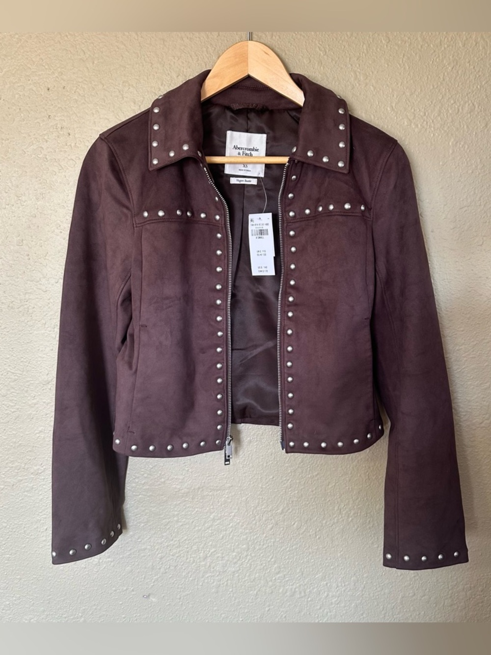 Abercrombie & Fitch Women's Dark Brown Studded Faux Suede Jacket